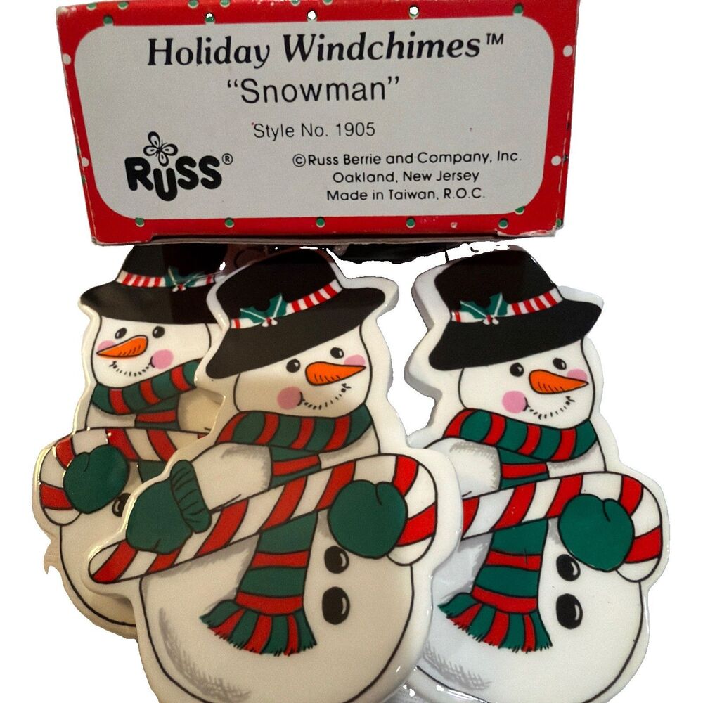 VTG 1980s Era Russ Berrie 3 Snowman Windchime